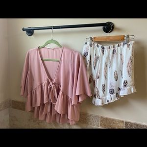 Front tie top and short set